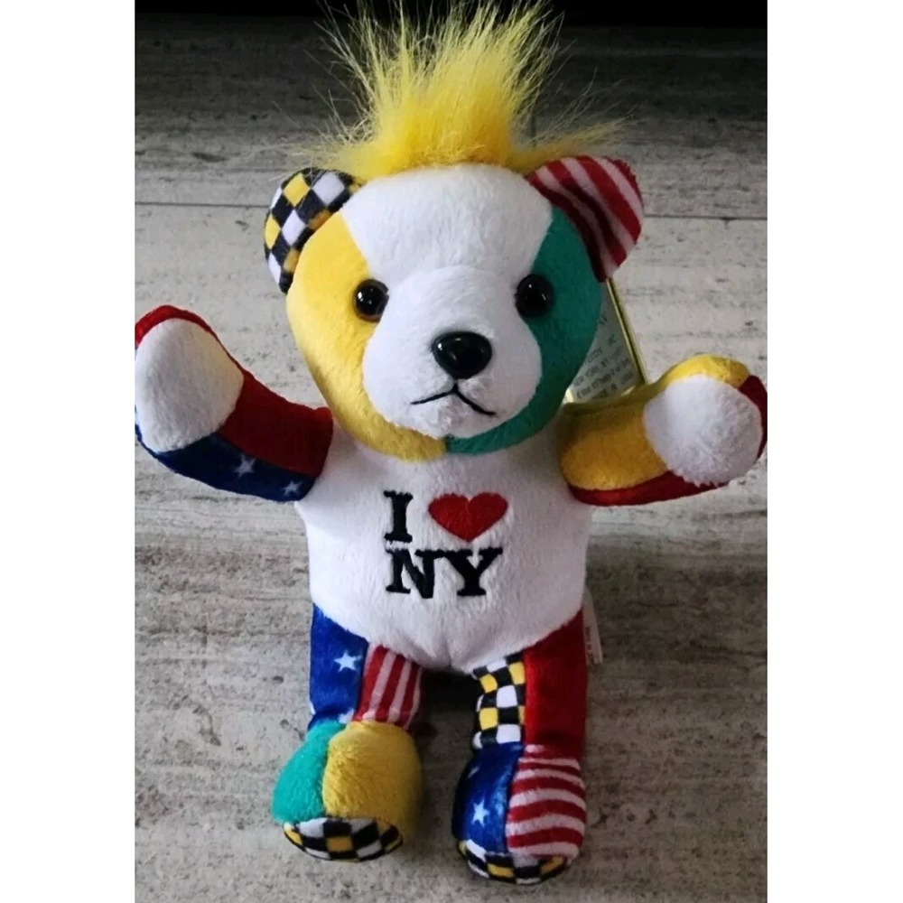 Vintage Plush Bear New York - J. Fan NY Teddy Inc. Tag Patchwork Multicolor Rare